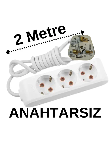 İngiliz Erkek Türk Dişi Universal Priz Dönüştürücüsü Uzatmalı 3 Lü 2 Metre ürün görseli 1