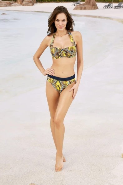 Pierre Cardin Desenli Balenli Boyundan Bağlamalı Yeşil Bikini Takımı ürün görseli 1