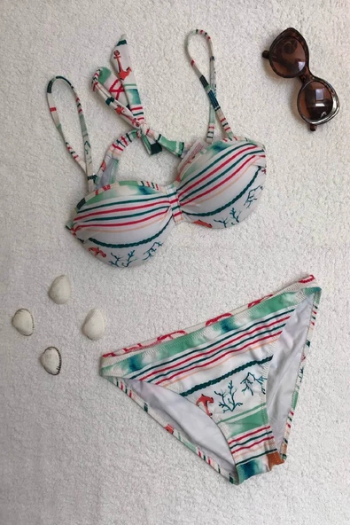 Dagi Straplez Destekli Push-Up Desenli Beyaz Bikini Takımı ürün görseli 1