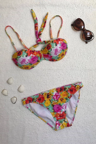 Dagi Straplez Destekli Push-Up Çiçek Desenli Bikini Takımı ürün görseli 1