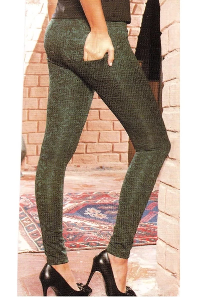 Mad Women 682 - Kadın %60 Pamuklu ( Cotton ) Arka Cepli & Ekstra Dayanıklı Uzun Tayt - Yeşil ürün görseli 1