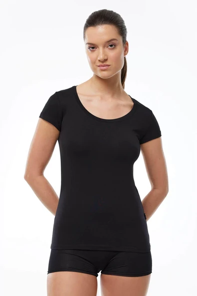 Malabadi 1035 Kadın Modal Kısa Kol Açık Yaka T-shirt & Body ürün görseli 1