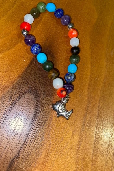 Çİn Takvimi Burçları 7 Çakra Doğal Taş Bileklik Hand Made El İşi Feng Shui Ejderha Yılı Koruyucu Hayvan Dog Köpek Objeli ürün görseli 1