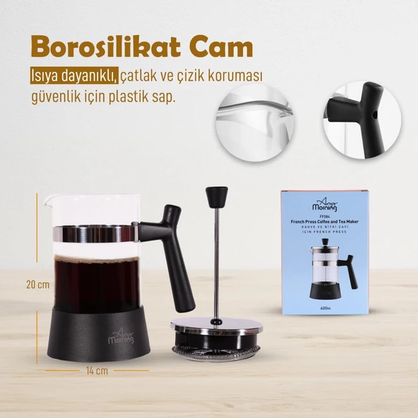 Any Morning FF084 Kahve ve Bitki Çayı için French Press 600 ML ürün görseli 1