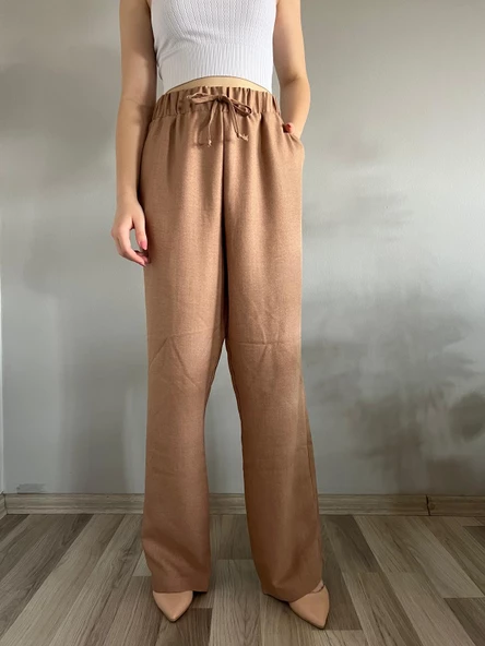 Kadın Vizon Keten Karışımlı Bol Kesim Pantolon ürün görseli 1