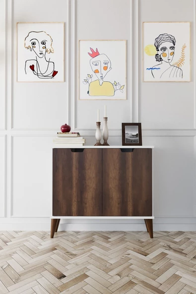 Evdemo Elegant 2 Kapaklı Dekoratif Konsol Barok Ceviz Beyaz ürün görseli 1