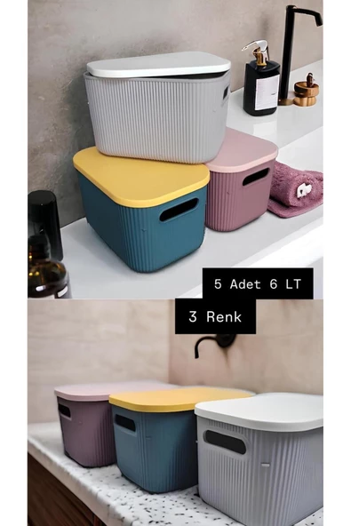 5 Adet Mix 6 Litre Storage Dolap Düzenleyici Kapaklı Kutu - Kıyafet Çorap Saklama Kutusu ürün görseli 1