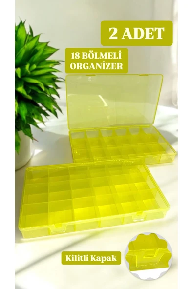 2 Adet Sarı 18 Bölmeli Kapaklı Balıkçı Kutusu Çapari , Ağırlık Ve Iğne Balık Malzemesi Organizeri ürün görseli 1