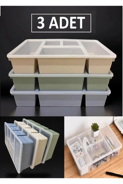 3Lü Mix Luna Set  5 Bölmeli Çekmece İçi Düzenleyici, Kapaklı Makyaj Takı Düzenleyici Ofis Organizer ürün görseli 1