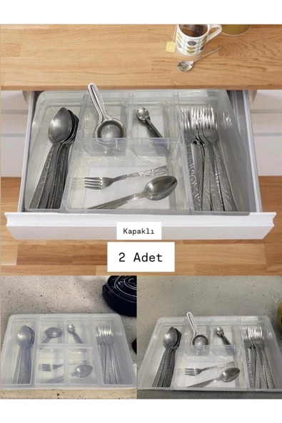 2 Adet Luna 5 Bölmeli Çekmece İçi Düzenleyici, Kapaklı Kaşık,Çatal,Bıçak Düzenleyici, ürün görseli 1