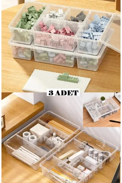 3 Adet Luna Kapaklı Çekmece Içi Düzenleyici Oyuncak Düzenleyici Lego Saklama Kutusu Organizer ürün görseli 1