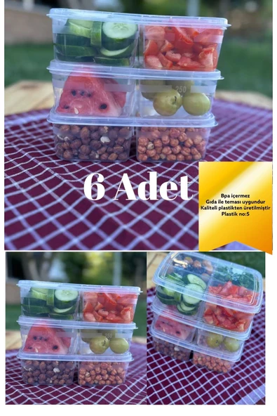 Large 6 Adet Bölmeli Piknik Saklama Kutusu Okul Beslenme Kabı Taşınabilir Diyet Öğünlük Porsiyon ürün görseli 1