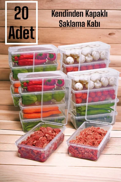 20 Adet Kendinden Kapaklı Erzak Saklama Kabı 1 Lt Kapaklı Kilitli Dondurucuya Uygun ürün görseli 1