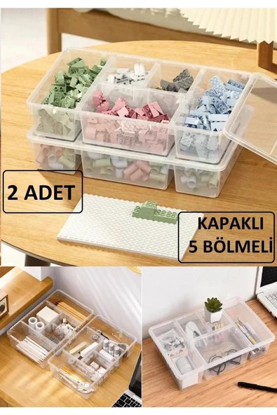 2 Adet Luna Kapaklı Çekmece Düzenleyici Lego Saklama Kutusu Ofis Masa Üstü Oyuncak Organizer ürün görseli 1