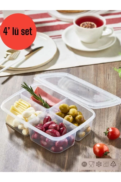 Large 4 Adet Dondurulmuş 1000 ml 4 Bölmeli Öğünlük Et Sebze Saklama Kabı - Buzluk Organizer ürün görseli 1