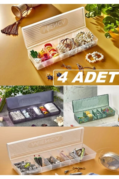 4 Adet Ring 6 Bölmeli Takı Kutusu Kapaklı Çekmece Içi Yüzük Kutusu Balıkçı Malzemesi Düzenleyici ürün görseli 1