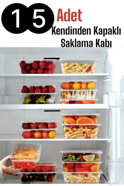 15 Adet Kendinden Kapaklı Erzak Saklama Kabı 1 Lt Kapaklı Kilitli Dondurucuya Uygun ürün görseli 1