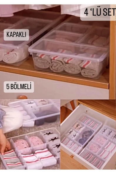 4 Adet Luna Çekmece Içi Düzenleyici Kemer Çorap Kravat Iç Çamaşırı Atlet Organizer Kapaklı Kutu ürün görseli 1