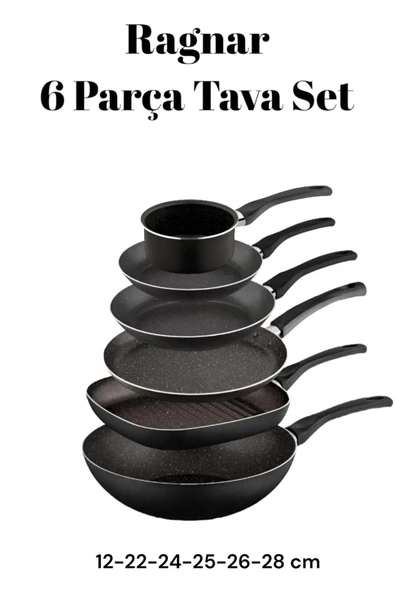 Ragnar 6 Parça Tava Seti  6 Lı Çeyiz Tava Set Wok, Grill, Krep, Yumurta,Kızartma ve Sosluk Kaçerola ürün görseli 1