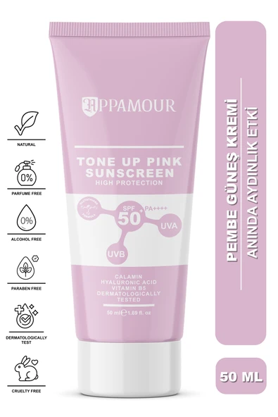 Leke Karşıtı Ton Eşitleyen Spf 50 Pembe Renkli Güneş Kremi Glutatyon, Hyaluronik Asit Etkili 50 ml ürün görseli 1