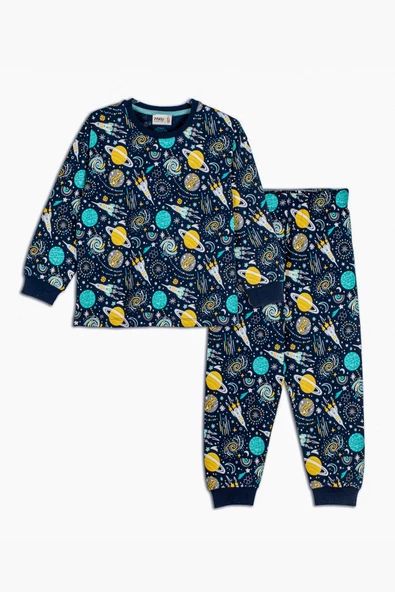 Uzay Temalı (Gezegenler-Uzay Aracı) Çocuk Pijama Takımı ürün görseli 1