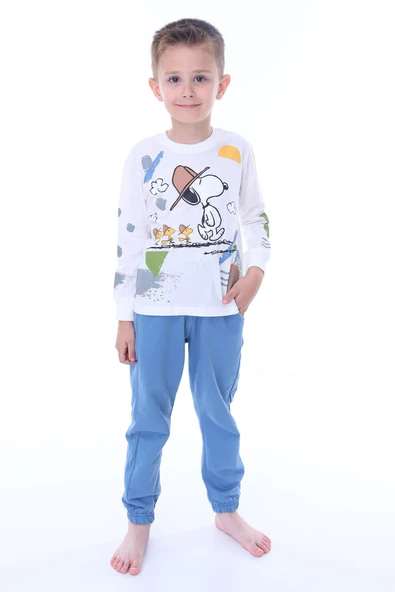 Snoopy Desenli Beyaz Çocuk Eşofman Takımı (Alt-Üst) ürün görseli 1