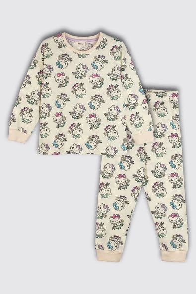 Hello Kitty Desenli %100 Pamuk Kız Çocuk Pijama Takımı ürün görseli 1