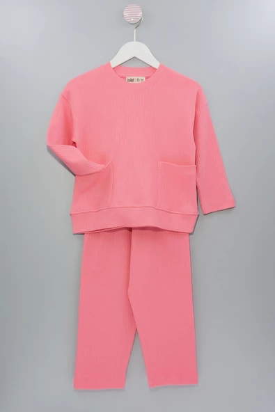 Fitilli Cepli Pembe Kız Çocuk Pijama Takımı ürün görseli 1
