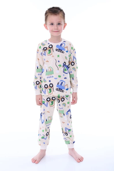 Work Machines Dino Desenli Erkek Pijama Takımı ürün görseli 1