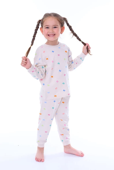Renkli Kelebekler Kız Çocuk Pijama Takımı ürün görseli 1