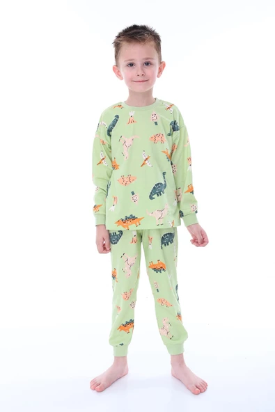 Dino Desenli Yeşil Erkek Pijama Takımı ürün görseli 1