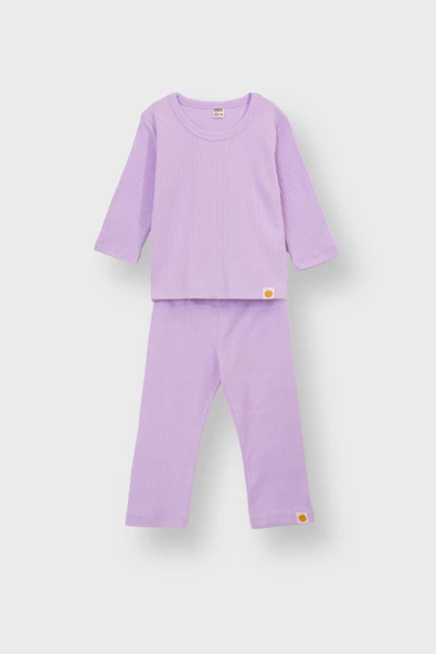 Basic Fitilli İnterlok Kumaş %100 Pamuk 1-5 Yaş Lila Bebek Pijama Takımı ürün görseli 1