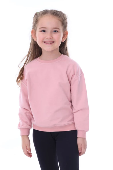 Basic Düz Renk Pudra Fırçalı Yumuşak %100 Pamuk Sweatshirt ürün görseli 1