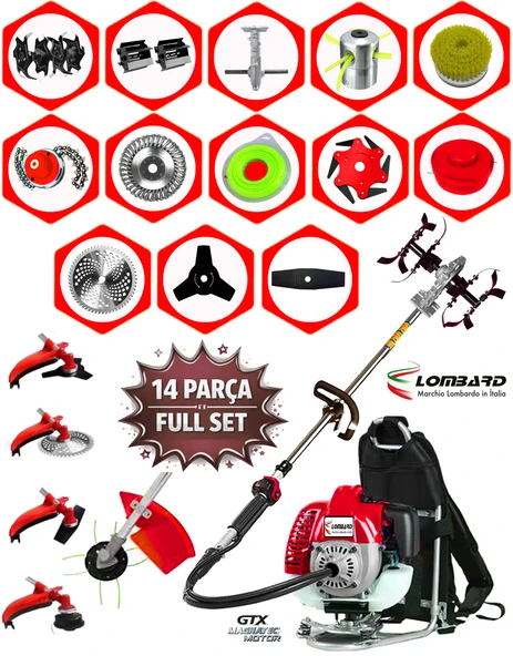 İtaly L-S 980 Turbo 14 Parça Full Set Sırt Tipi Benzinli Tırpan Ot Çalı Çim Biçme Makinası Yüksek Performans ürün görseli 1