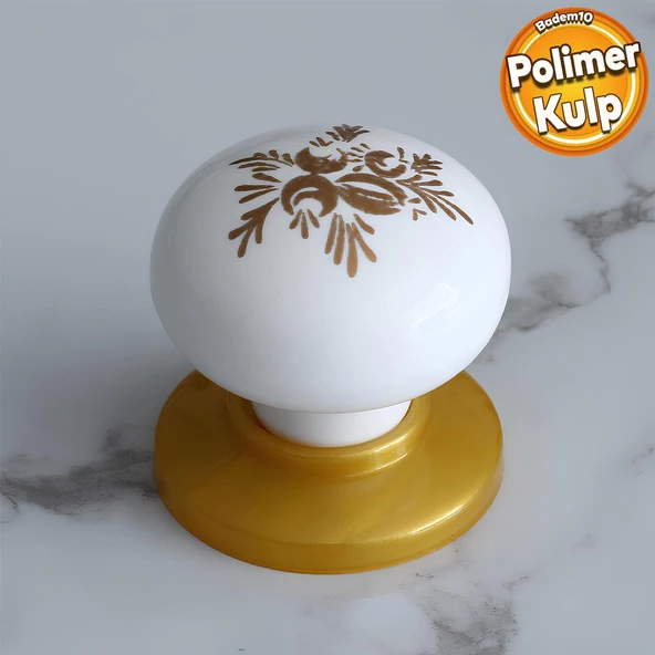 Polimer Düğme Kulp Beyaz Desenli Tablalı Gold Dolap Mobilya Mutfak Dolabı Çekmece Dolap Kulpu Kulbu ürün görseli 1