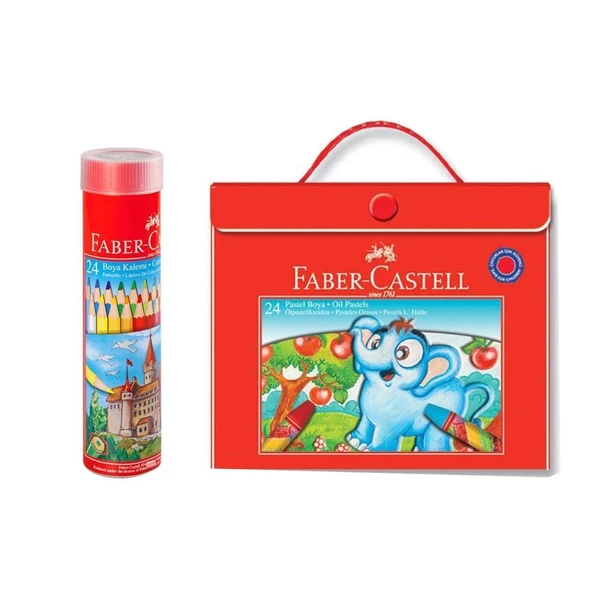Faber Castell Kuru Boya Kalemi Redline Metal Tüp 24'Lü + Çantalı Pastel 24 'lü ürün görseli 1