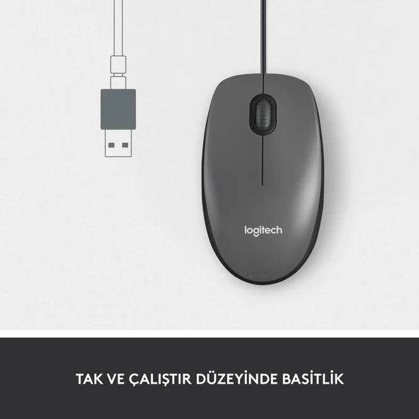 Logitech M100 Kablolu 1.000 DPI USB Mouse - Siyah - Resim 3