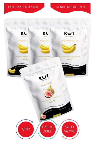 Dondurularak Kurutulmuş Muz ve İncir - Freeze Dried Muz (3 x 20 g) + İncir (1 x 20 g) ürün görseli 1