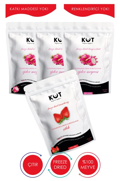 Dondurularak Kurutulmuş Çilek ve Ejder Meyvesi - Freeze Dried Beyaz Ejder Meyvesi (3 x 20 g) + Çilek (1 x 20 g) ürün görseli 1