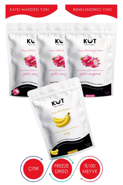 Dondurularak Kurutulmuş Muz ve Ejder Meyvesi - Freeze Dried Beyaz Ejder Meyvesi (3 x 20 g) + Muz (1 x 20 g) ürün görseli 1