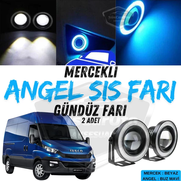 Iveco Daily Uyumlu Üniversal Mercekli Angel Sis Farı Metal Su Geçirmez 76 mm Buz Mavi Halkalı Gündüz Farı Angel Eyes 2 Adet ürün görseli 1