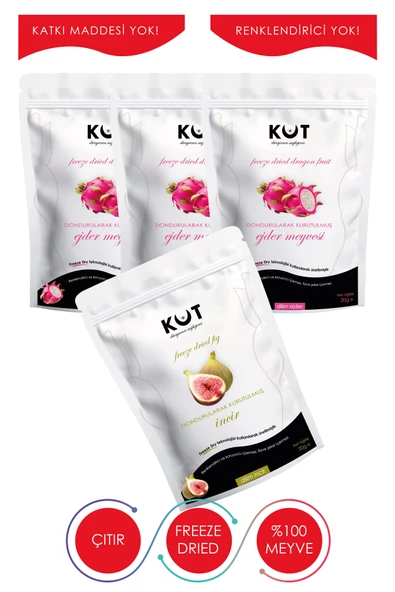 Dondurularak Kurutulmuş İncir ve Ejder Meyvesi -  Freeze Dried Beyaz Ejder Meyvesi (3 x 20 g) + İncir (1 x 20 g) ürün görseli 1