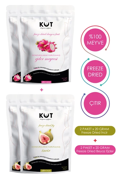 Dondurularak Kurutulmuş Meyve Paketi. Freeze Dried İncir (2 x 20 g) + Beyaz Ejder Meyvesi (2 x 20 g) ürün görseli 1