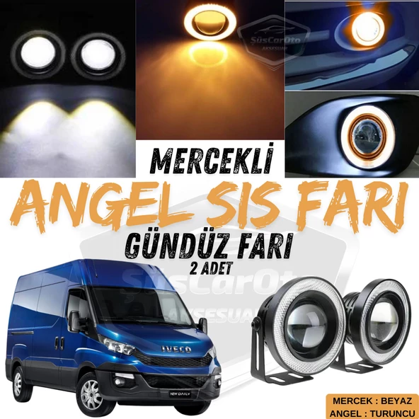 Iveco Daily Uyumlu Üniversal Mercekli Angel Sis Farı Metal Su Geçirmez 76 mm Turuncu Halkalı Gündüz Farı Angel Eyes 2 Adet ürün görseli 1