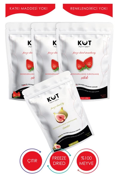 Dondurularak Kurutulmuş Çilek ve İncir - Freeze Dried Çilek (3 x 20 g) + İncir (1 x 20 g) ürün görseli 1