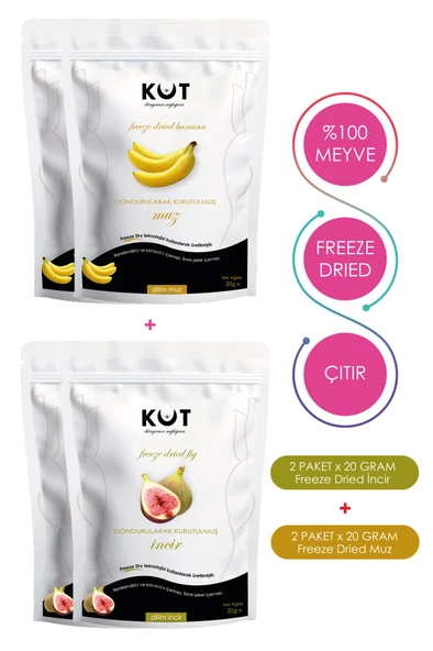 Dondurularak Kurutulmuş İncir ve Muz - Freeze Dried İncir (2 x 20 g) + Freeze Dried Muz (2 x 20 g) ürün görseli 1