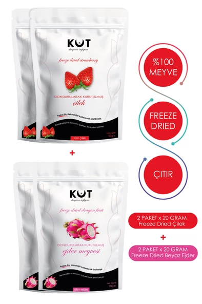 Dondurularak Kurutulmuş Çilek ve Beyaz Ejder Meyvesi - Freeze Dried Çilek (2 x 20 g) + Beyaz Ejder Meyvesi (2 x 20 g) ürün görseli 1