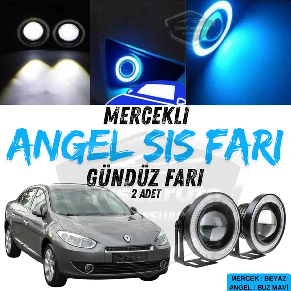Renault Fluence 2009-2016 Uyumlu Üniversal Mercekli Angel Sis Farı Metal Su Geçirmez 76 mm Buz Mavi Halkalı Gündüz Farı Angel Eyes 2 Adet ürün görseli 1
