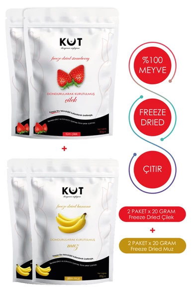 Dondurularak Kurutulmuş Çilek ve Muz - Freeze Dried Çilek (2 x 20 g) + Freeze Dried Muz (2 x 20 g) ürün görseli 1