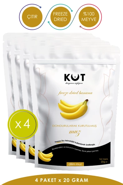 MUZ Dondurularak Kurutulmuş (Freeze Dried) Dilim Muz, 20 Gram x 4 Paket ürün görseli 1